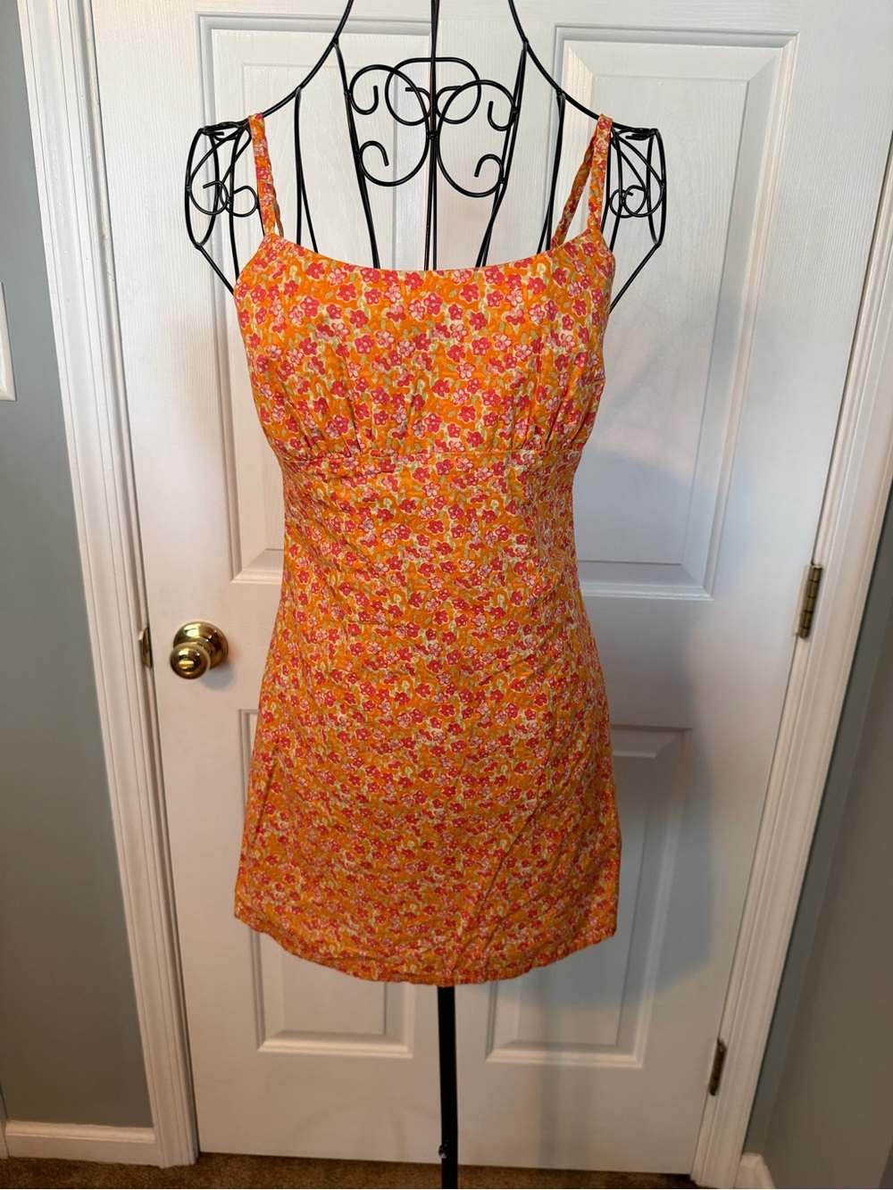 wild fable Yellow & Orange Floral Spaghetti Strap Mini Dress